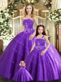 Lovely Purple Ball Gowns Beading Quinceanera Gowns Lace Up Tulle Sleeveless Floor Length