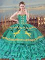 Trendy Floor Length Ball Gowns Sleeveless Turquoise Sweet 16 Dress Lace Up