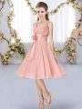 Knee Length Pink Dama Dress V-neck Sleeveless Lace Up