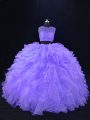 Sumptuous Scoop Sleeveless Quinceanera Dress Floor Length Beading and Ruffles Lavender Organza