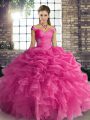 Sexy Beading and Ruffles and Pick Ups 15 Quinceanera Dress Hot Pink Lace Up Sleeveless Floor Length