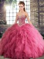 Watermelon Red Sweetheart Lace Up Beading and Ruffles Sweet 16 Dresses Sleeveless