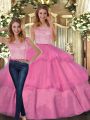 Glorious Tulle Sleeveless Floor Length Quinceanera Dress and Lace and Ruffled Layers