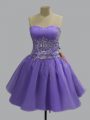 Luxurious Lavender Sleeveless Mini Length Beading Lace Up Cocktail Dresses