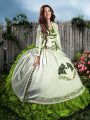 Olive Green Sweetheart Lace Up Embroidery and Ruffles Sweet 16 Dress Sleeveless