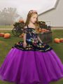 Purple Sleeveless Embroidery Floor Length Kids Formal Wear