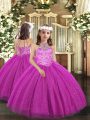 Super Fuchsia Lace Up Kids Formal Wear Beading Sleeveless Floor Length
