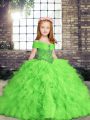 Beautiful Lace Up Straps Beading and Ruffles Little Girl Pageant Gowns Tulle Sleeveless