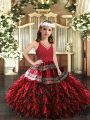 V-neck Sleeveless Organza Child Pageant Dress Appliques and Ruffles Zipper