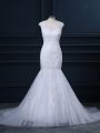 Sleeveless Brush Train Clasp Handle Lace Wedding Dress