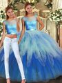 Smart Multi-color Tulle Backless Quinceanera Dresses Sleeveless Floor Length Lace and Ruffles