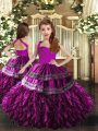 Ball Gowns Pageant Gowns For Girls Purple Straps Organza Sleeveless Floor Length Lace Up