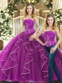 Strapless Sleeveless Lace Up Quinceanera Gown Purple Tulle