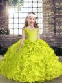Modern Yellow Green Ball Gowns Straps Sleeveless Organza and Fabric With Rolling Flowers Floor Length Lace Up Beading Custom Made Pageant Dress
