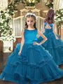 Teal Scoop Neckline Ruffled Layers Kids Pageant Dress Sleeveless Lace Up