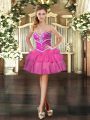 Hot Pink Ball Gowns Sweetheart Sleeveless Tulle Mini Length Lace Up Beading and Ruffled Layers Oscars Dresses