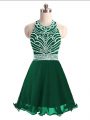 Fancy Green Lace Up Halter Top Beading Prom Evening Gown Chiffon Sleeveless
