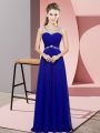 Inexpensive Blue Empire Beading Mother Of The Bride Dress Backless Chiffon Sleeveless Floor Length