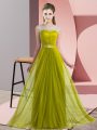 Floor Length Empire Sleeveless Olive Green Vestidos de Damas Lace Up