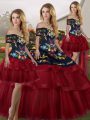 Custom Design Wine Red 15 Quinceanera Dress Off The Shoulder Sleeveless Brush Train Lace Up