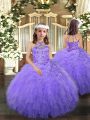 Sleeveless Floor Length Beading and Ruffles Lace Up Pageant Dress Toddler with Lavender