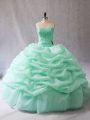 Great Floor Length Lace Up Sweet 16 Dresses Apple Green for Sweet 16 and Quinceanera with Beading and Pick Ups