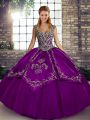 Ideal Floor Length Purple 15 Quinceanera Dress Straps Sleeveless Lace Up