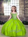 Stylish Floor Length Pageant Dress Toddler Off The Shoulder Sleeveless Lace Up