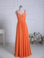 Popular Floor Length Orange Wedding Party Dress Chiffon Sleeveless Ruching