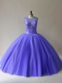 Purple Lace Up 15 Quinceanera Dress Beading Sleeveless Floor Length