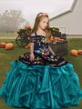 Wonderful Teal Sleeveless Floor Length Embroidery and Ruffles Lace Up Little Girls Pageant Dress