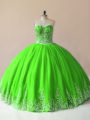 Custom Designed Lace Up Sweetheart Embroidery Vestidos de Quinceanera Tulle Sleeveless