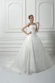 Cheap White Ball Gowns Beading and Lace Wedding Gowns Lace Up Tulle Sleeveless