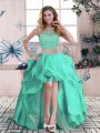 Cute Apple Green Sleeveless Beading and Lace and Ruffles High Low Prom Gown