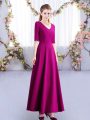 Excellent Fuchsia Half Sleeves Ruching Ankle Length Wedding Guest Dresses