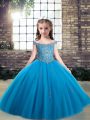 New Style Floor Length Baby Blue Pageant Gowns For Girls Off The Shoulder Sleeveless Lace Up