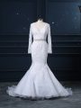 Fitting Backless Wedding Dresses White for Wedding Party with Beading and Lace Brush Train