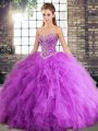 Custom Made Floor Length Lavender Quinceanera Gown Tulle Sleeveless Beading and Ruffles