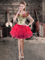 Delicate Red Sleeveless Floor Length Hand Made Flower Lace Up Prom Evening Gown