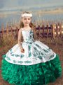 Nice Organza Sleeveless Floor Length Pageant Dress for Teens and Embroidery and Ruffles