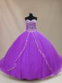 Eye-catching Purple Quinceanera Gowns Sweet 16 and Quinceanera with Beading Sweetheart Sleeveless Court Train Lace Up