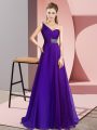 Stunning Purple Criss Cross One Shoulder Beading Dress for Prom Chiffon Sleeveless Brush Train