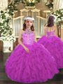 Fuchsia Ball Gowns Beading and Ruffles Child Pageant Dress Lace Up Tulle Sleeveless Floor Length