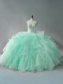 Sleeveless Beading and Ruffles Lace Up Quinceanera Gowns with Apple Green Court Train