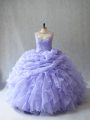 Lavender Lace Up Scoop Beading and Ruffles and Pick Ups Quinceanera Gown Organza Sleeveless Brush Train