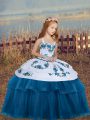 Dramatic Blue Sleeveless Tulle Lace Up Little Girl Pageant Dress for Party and Wedding Party
