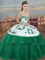 Sweet Green Sleeveless Embroidery and Bowknot Floor Length Ball Gown Prom Dress