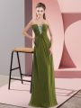 Free and Easy Olive Green Sleeveless Floor Length Beading Zipper Prom Dress