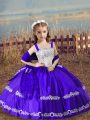 Satin Straps Sleeveless Lace Up Beading and Embroidery Pageant Dress Toddler in Purple