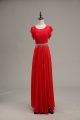 Attractive Red Empire Beading and Lace Runway Inspired Dress Zipper Chiffon Sleeveless Floor Length